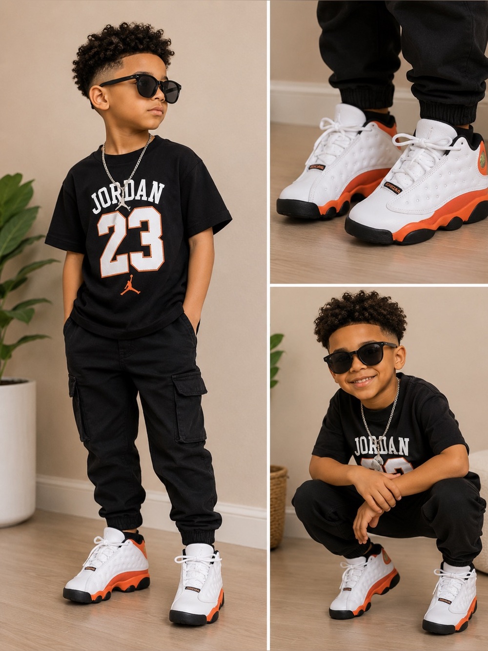 🔥 Air Jordan 13 Retro Starfish Kids White Orange Black Sneakers 🔥
